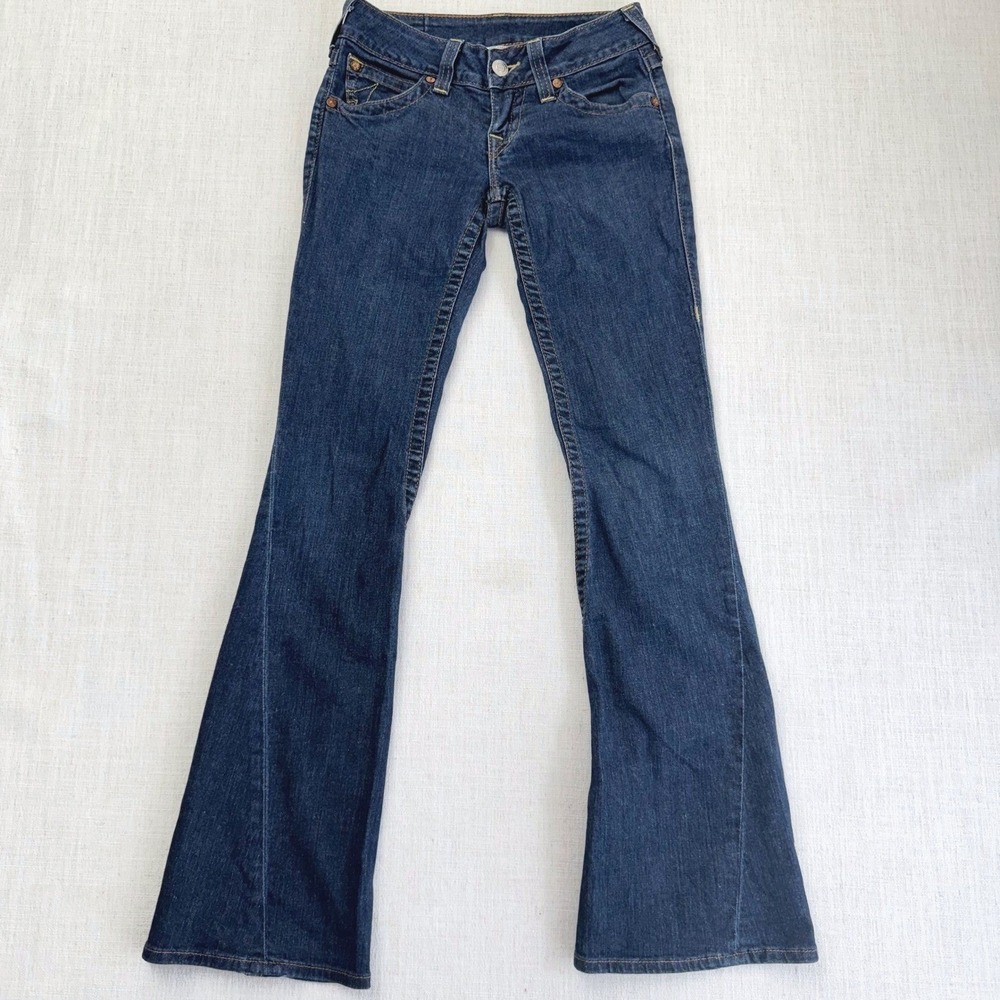 True Religion World Tour Section Flare Jeans 26 USA Low Rise‎ Flap Pocket Y2K